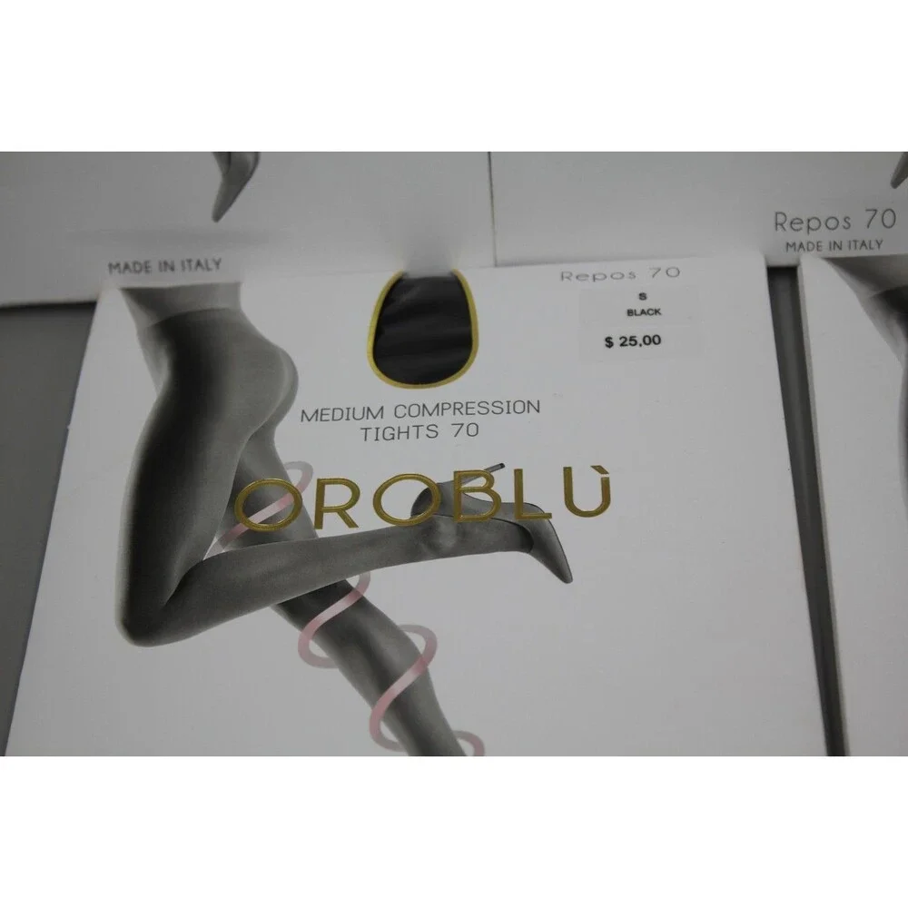 Lot of 5 Pairs Oroblu Repos Medium Compression Tights 70 SMALL Black Italy NEW